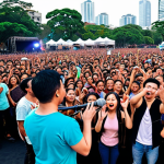 **

A vibrant music festival scene in Manila. Ben&Ben performing on stage, with a diverse crowd singing along. Capture the feeling of community and the uplifting power of OPM love songs. The scene should evoke a sense of hope and shared experience through music.

**